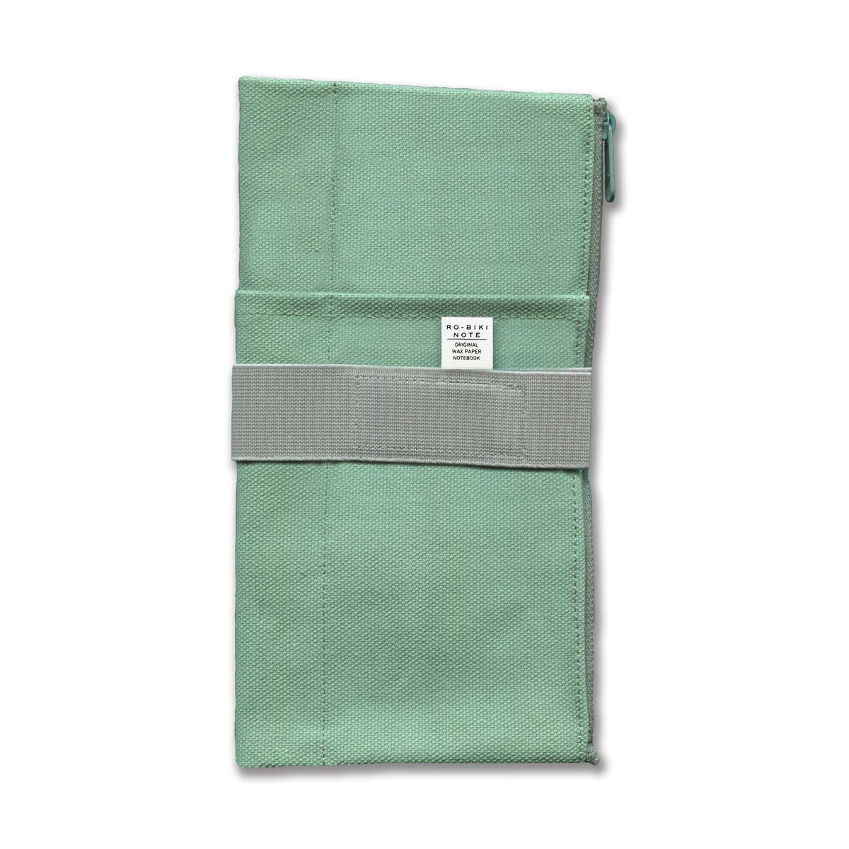Green fabric package with a gray band on a white background