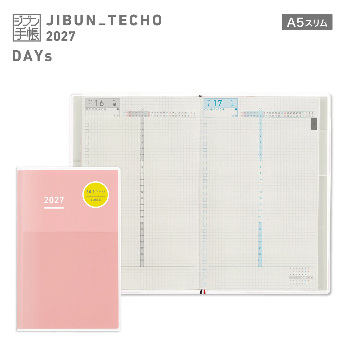 Agenda Kokuyo Jibun Techo DAYs 2027 — A5 Slim, Rose