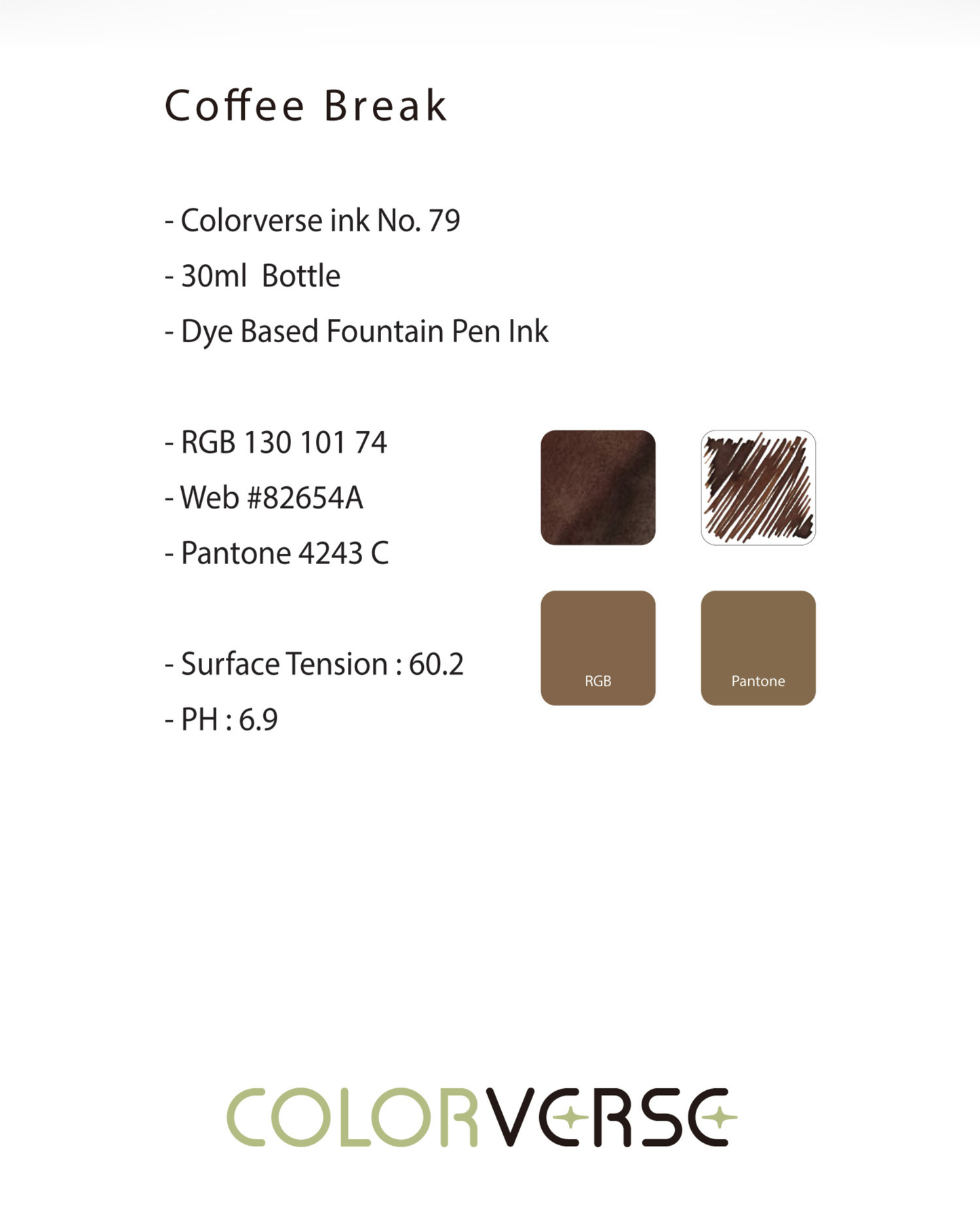 Colorverse No. 79 Coffee Break — Warm Cocoa Brown, Expressive Shading Fountain Pen Ink (30ml)