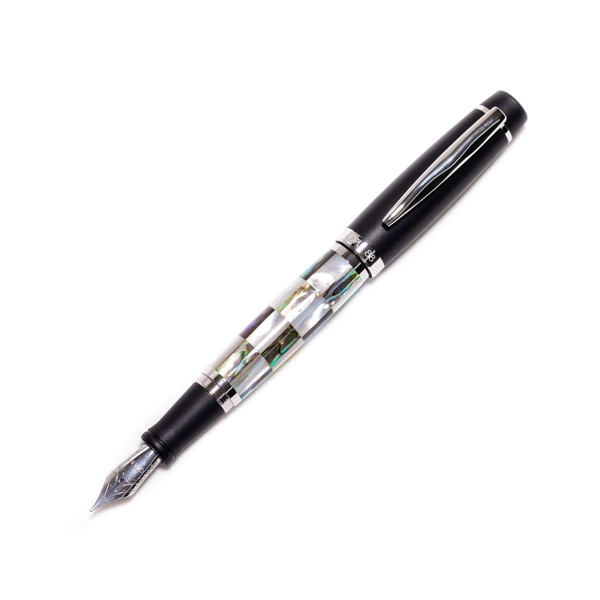 Opus 88 Premium Shell Fountain Pen — Check, Black Mother of Pearl, Stripe