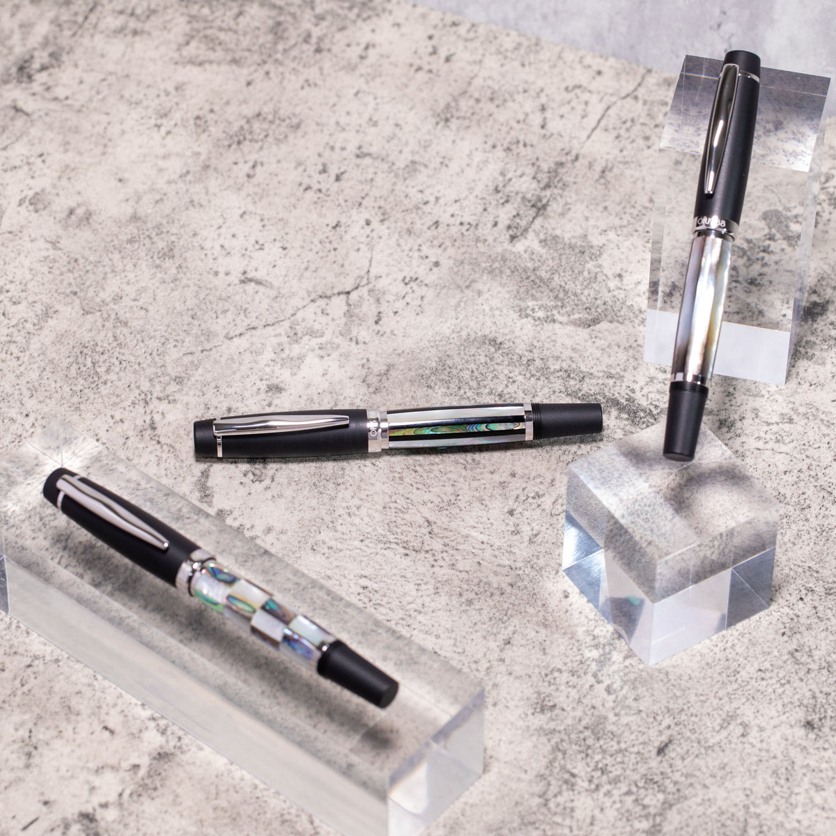 Opus 88 Premium Shell Fountain Pen — Check, Black Mother of Pearl, Stripe