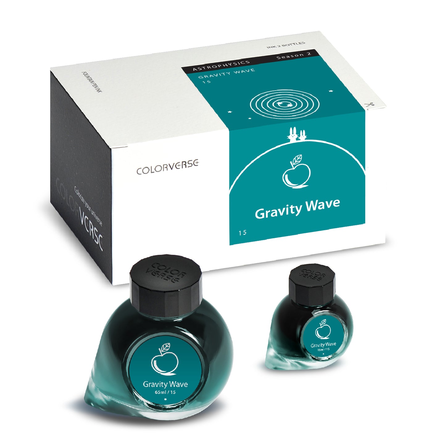 Colorverse No. 15 Onde Gravitationnelle — Sarcelle Éclatante, Reflet Métallique Rose Intense, Nuançage Expressif, Encre Stylo Plume (65ml + 15ml)