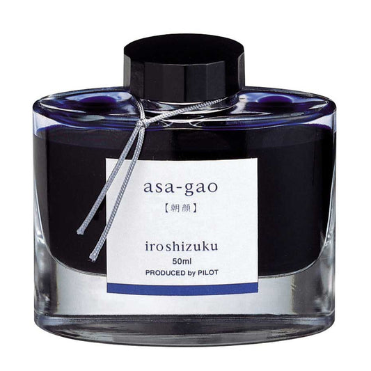 Pilot Iroshizuku Asa-gao (朝顏) — Encre stylo plume bleu royal vif, reflet métallique rouge-cuivré (50ml)