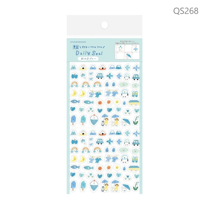 Furukawa Shiko Daily Seal clear plastic sticker sheet Weather Blue QS268 featuring Mt. Fuji and weather icons.