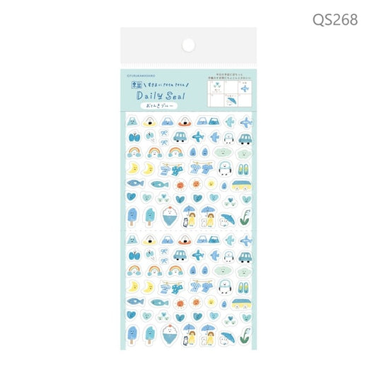 Furukawa Shiko Daily Seal clear plastic sticker sheet Weather Blue QS268 featuring Mt. Fuji and weather icons.