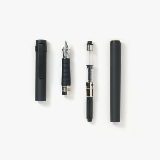 Kakimori Aluminium Fountain Pen — Matte Black Body with Swappable F/M German Nib, Made in Japan